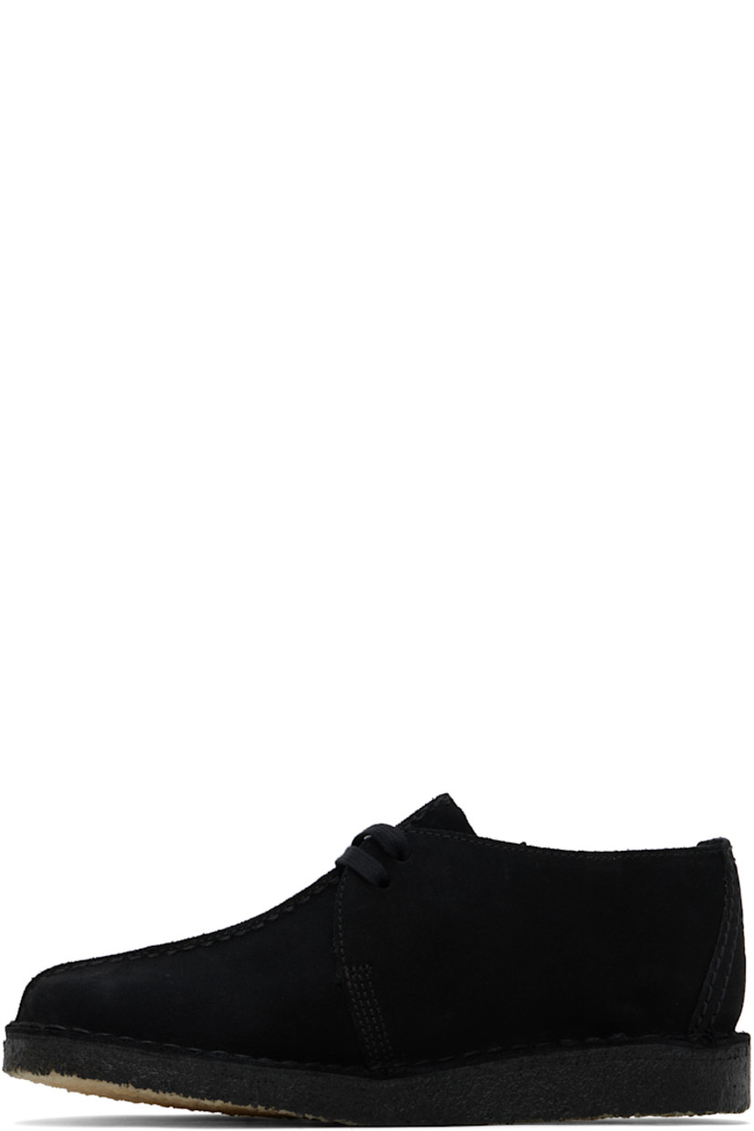 Suede derbys in black.

· Pinched seam at vamp
· Logo tags at lace-up closure
· Graphic embossed at heel counter
· Unlined
· Topstitching at welt
· FSC-certified crepe rubber sole

Supplier color: Black suede