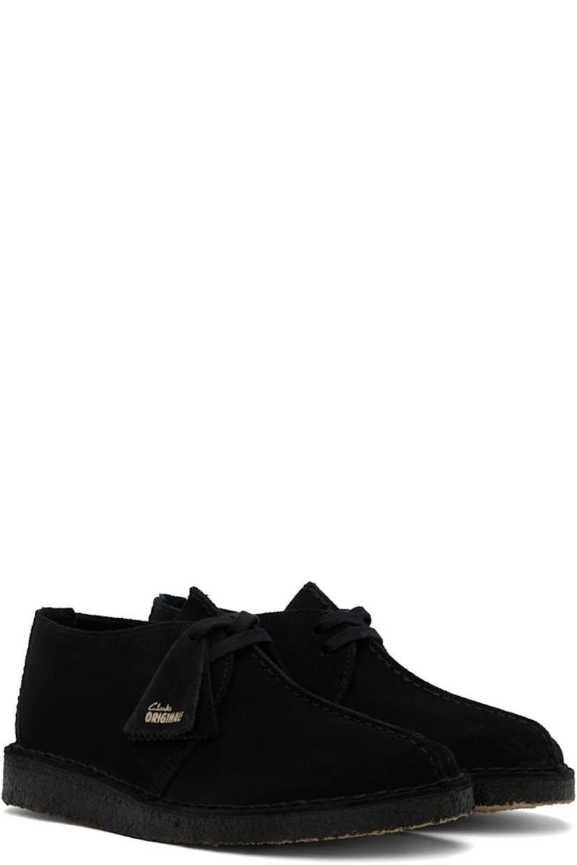 Suede derbys in black.

· Pinched seam at vamp
· Logo tags at lace-up closure
· Graphic embossed at heel counter
· Unlined
· Topstitching at welt
· FSC-certified crepe rubber sole

Supplier color: Black suede