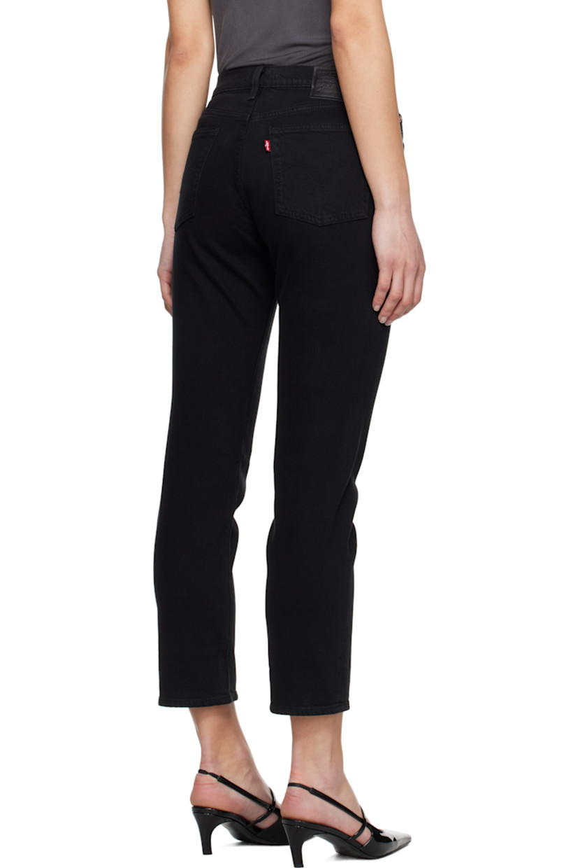 Straight-leg stretch denim jeans.

· High-rise
· Belt loops
· Five-pocket styling
· Button fly
· Leather logo patch at back waistband
· Logo flag at back pocket
· Logo-engraved silver- and copper-tone hardware

Supplier color: Black sprout