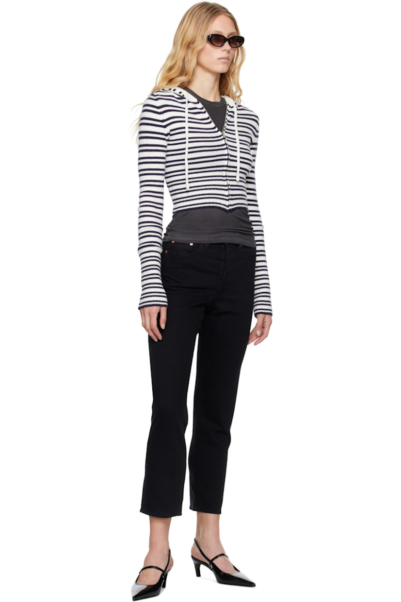 Straight-leg stretch denim jeans.

· High-rise
· Belt loops
· Five-pocket styling
· Button fly
· Leather logo patch at back waistband
· Logo flag at back pocket
· Logo-engraved silver- and copper-tone hardware

Supplier color: Black sprout