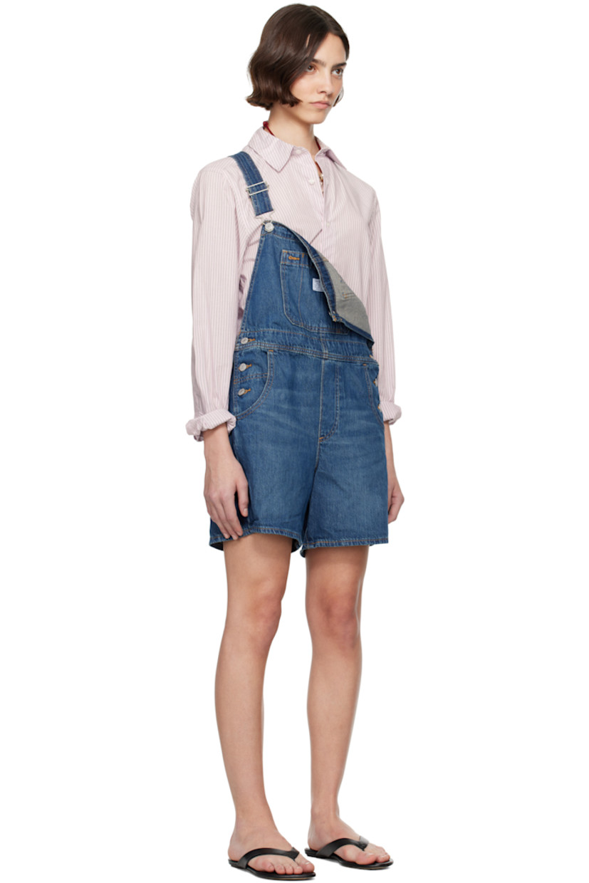 Non-stretch denim overalls. Fading and whiskering throughout. 

· Square neck
· Patch pocket and logo patch at chest
· Four-pocket styling
· Mock fly
· Button fastening at outseams
· Adjustable shoulder straps
· Logo flag at back pocket
· Logo-engraved silver-tone hardware
· Contrast stitching in tan

Supplier color: Anniversary party/Dark wash