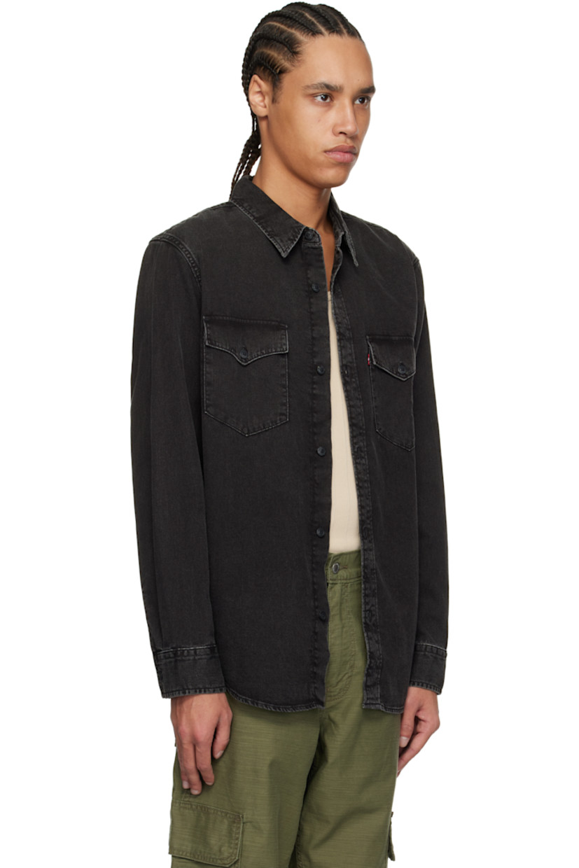 Non-stretch denim overshirt. Fading throughout. 

· Spread collar
· Button closure
· Flap pockets at chest
· Logo flag at chest pocket
· Shirttail hem
· Single-button barrel cuffs

Supplier color: Cava washed black/Grey
