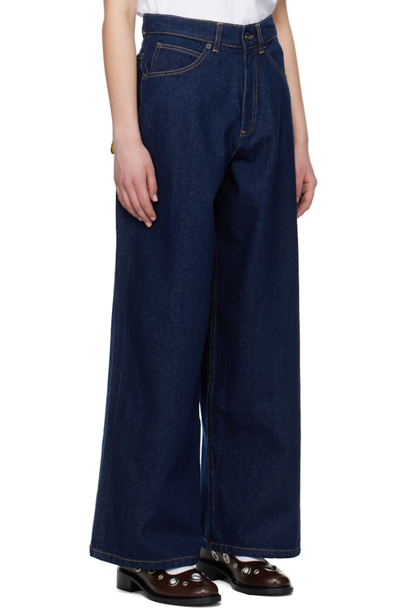 Wide-leg non-stretch denim jeans.

· Belt loops
· Five-pocket styling
· Zip fly
· Logo patch at back waistband
· Logo flag at back pocket
· Striped knit patch pocket at back
· Logo-engraved gunmetal-tone hardware
· Contrast stitching in tan

Supplier color: Blue