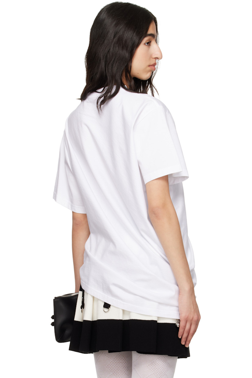 Organic cotton jersey T-shirt. Draping throughout.

· Twisted construction
· Rib-knit crewneck
· Logo embroidered at chest
· Logo patch at asymmetric hem

Supplier color: White