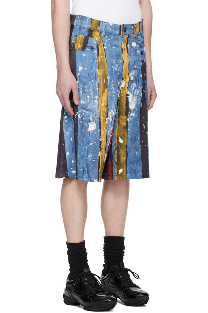 Stretch viscose twill shorts. Stripes, paint splatter, and trompe l'oeil denim pattern printed throughout.

· Belt loops
· Five-pocket styling
· Zip fly
· Leather logo patch at back waistband
· Logo flag at back pocket
· Logo-engraved gunmetal-tone hardware

Supplier color: Painted stripe
