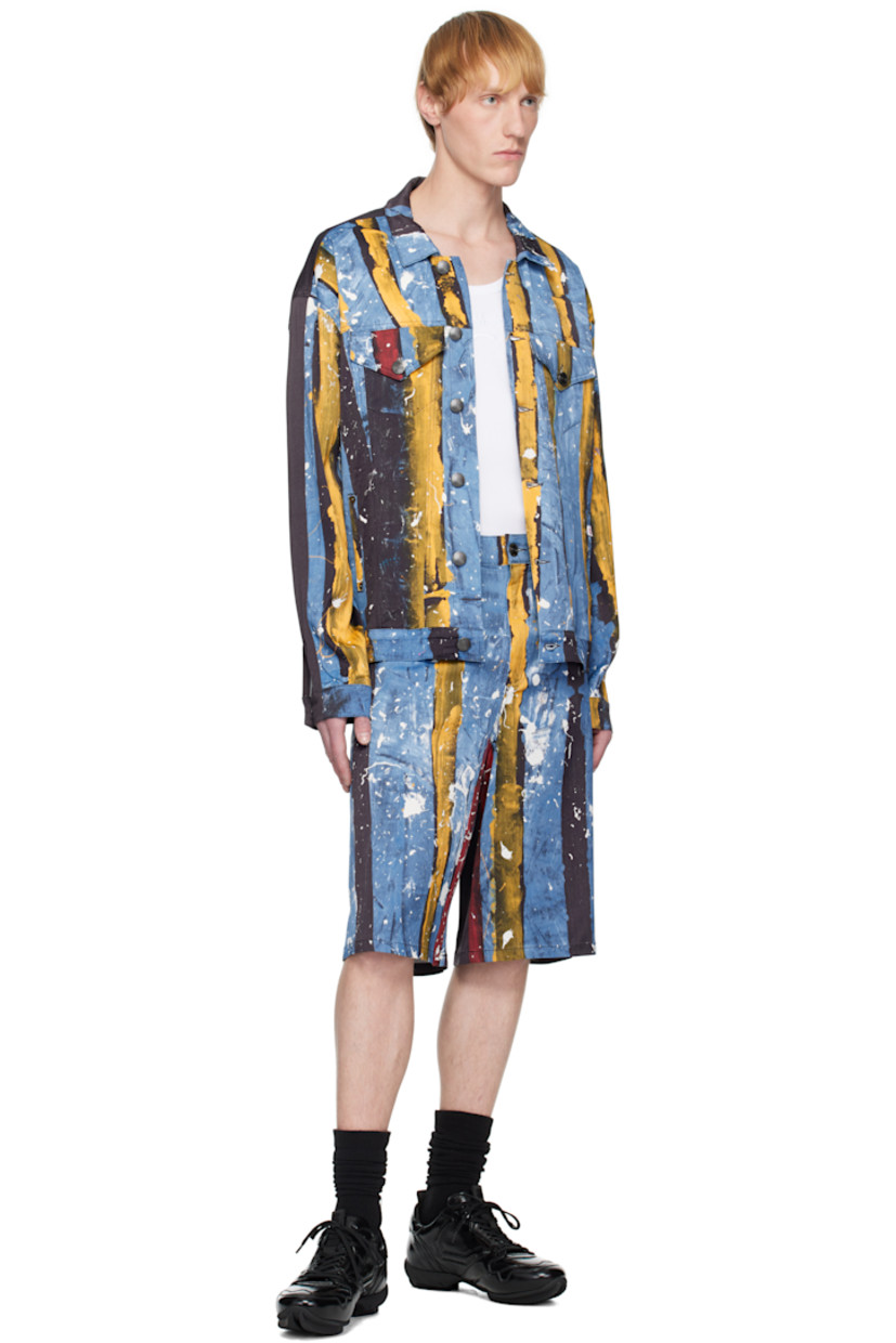 Stretch viscose twill shorts. Stripes, paint splatter, and trompe l'oeil denim pattern printed throughout.

· Belt loops
· Five-pocket styling
· Zip fly
· Leather logo patch at back waistband
· Logo flag at back pocket
· Logo-engraved gunmetal-tone hardware

Supplier color: Painted stripe