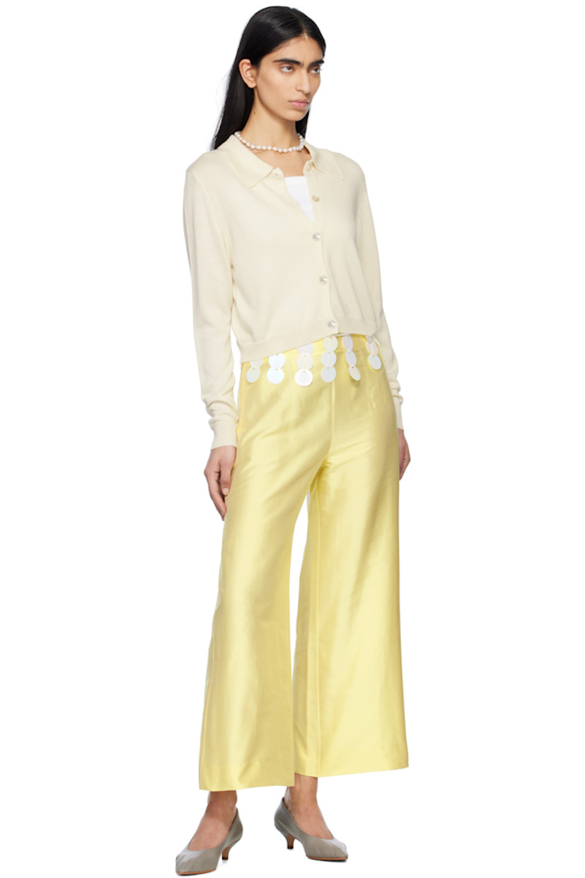 Slub silk satin trousers. Zip closure at outseam.

Supplier color: Yellow