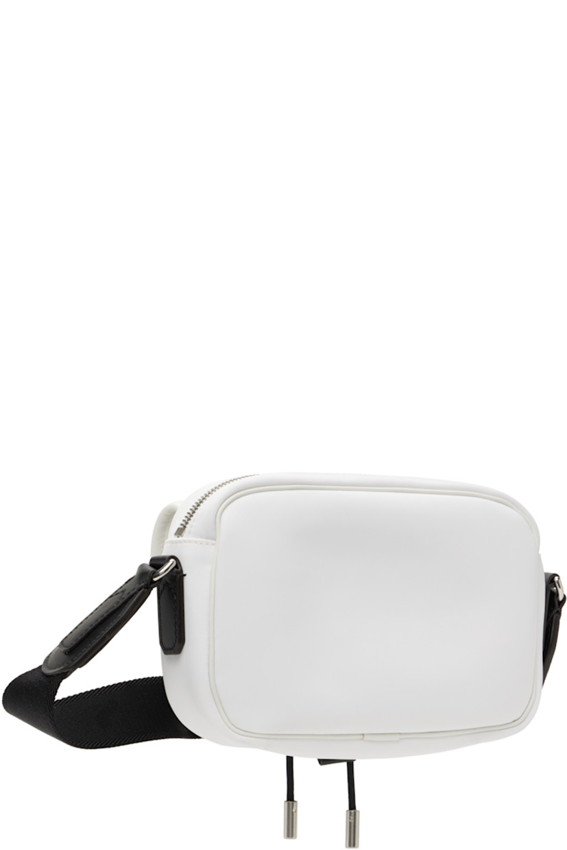 Taffeta pouch in white.

· Adjustable crossbody strap
· Logo hardware and flap pocket at face
· Zip closure
· Zip pocket at interior
· Twill lining
· H5.5" x W8" x D2.25"

Supplier color: Silk white