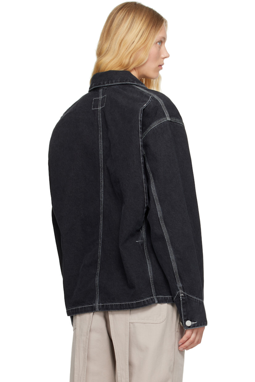 Stonewashed 11.25 oz non-stretch denim jacket. Fading throughout. 

· Loose-fit 
· Button closure
· Logo patch at chest
· Flap pocket and patch pockets
· Adjustable button fastening at cuffs
· Unlined
· Logo-engraved silver-tone hardware
· Contrast stitching in white

Supplier color: Black (stone washed)