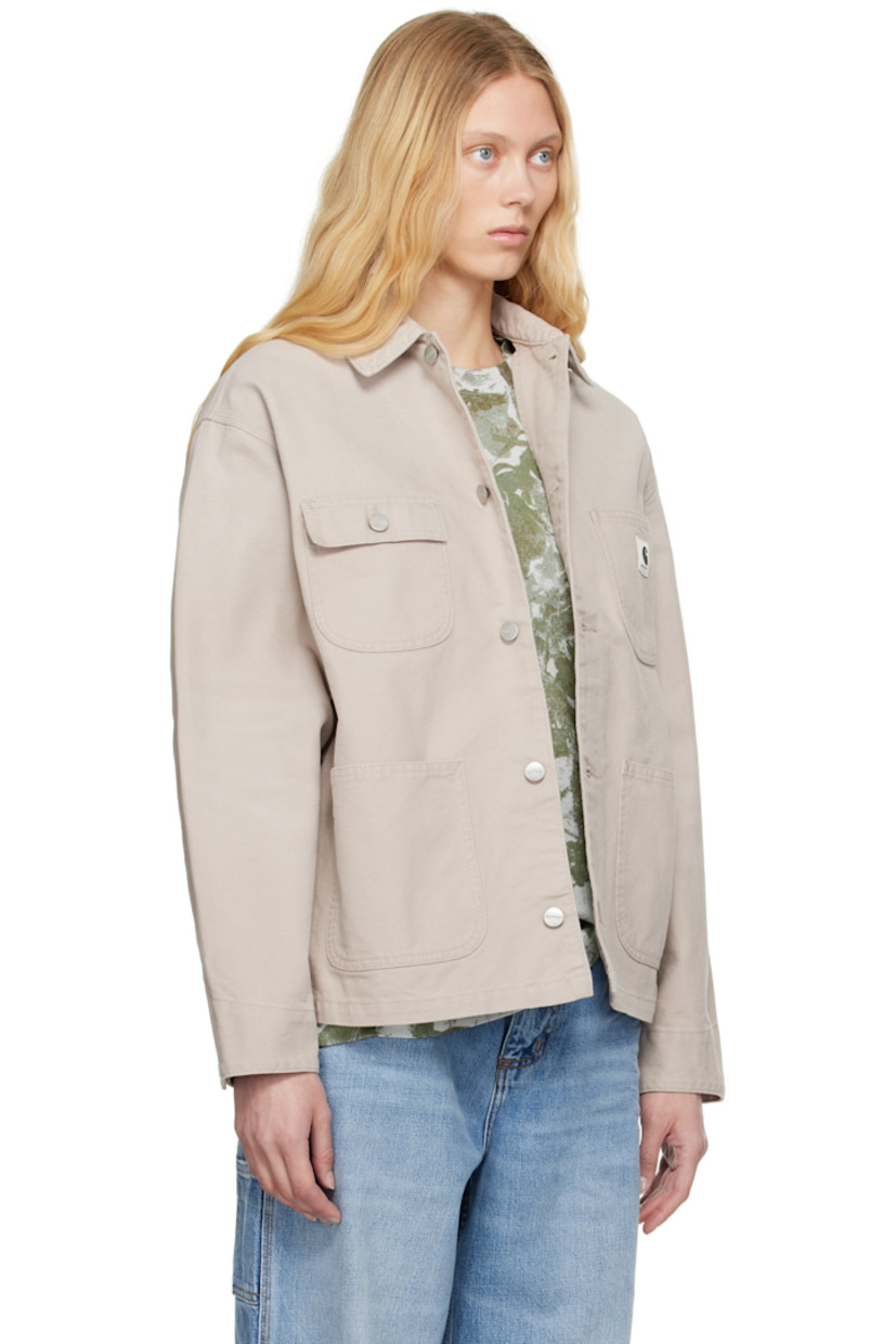 Loose-fit 12 oz organic cotton Dearborn canvas jacket.

· Corduroy spread collar
· Button closure
· Logo patch at chest
· Flap pocket and patch pockets
· Adjustable button fastening at cuffs
· Unlined
· Logo-engraved silver-tone hardware

Supplier color: Dusky beige/Dusky beige (stone canvas)