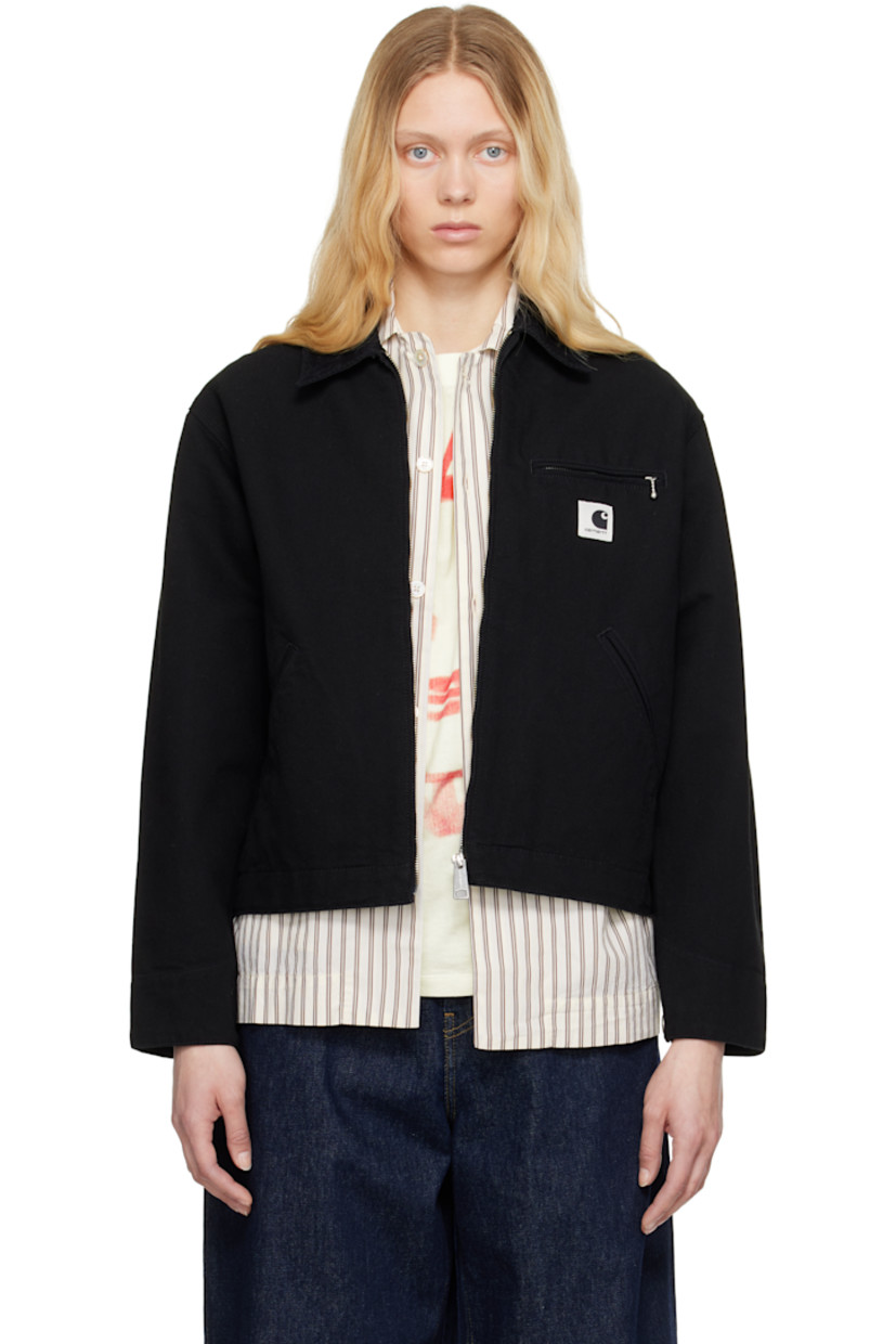 Loose-fit 12 oz organic cotton Dearborn canvas jacket.

· Corduroy spread collar
· Zip closure
· Zip pocket and logo patch at chest
· Welt pockets
· Adjustable press-stud fastening at cuffs
· Adjustable press-stud tabs at back hem
· Unlined
· Logo-engraved silver-tone hardware

Supplier color: Black/Black (rinsed)