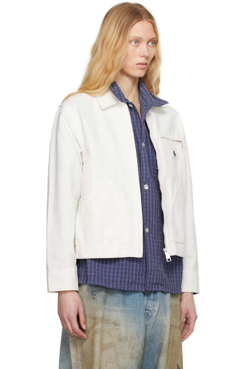 Loose-fit 12 oz organic cotton Dearborn canvas jacket.

· Corduroy spread collar
· Zip closure
· Zip pocket and logo patch at chest
· Welt pockets
· Adjustable press-stud fastening at cuffs
· Adjustable press-stud tabs at back hem
· Unlined
· Logo-engraved silver-tone hardware

Supplier color: Wax/Wax (rinsed)