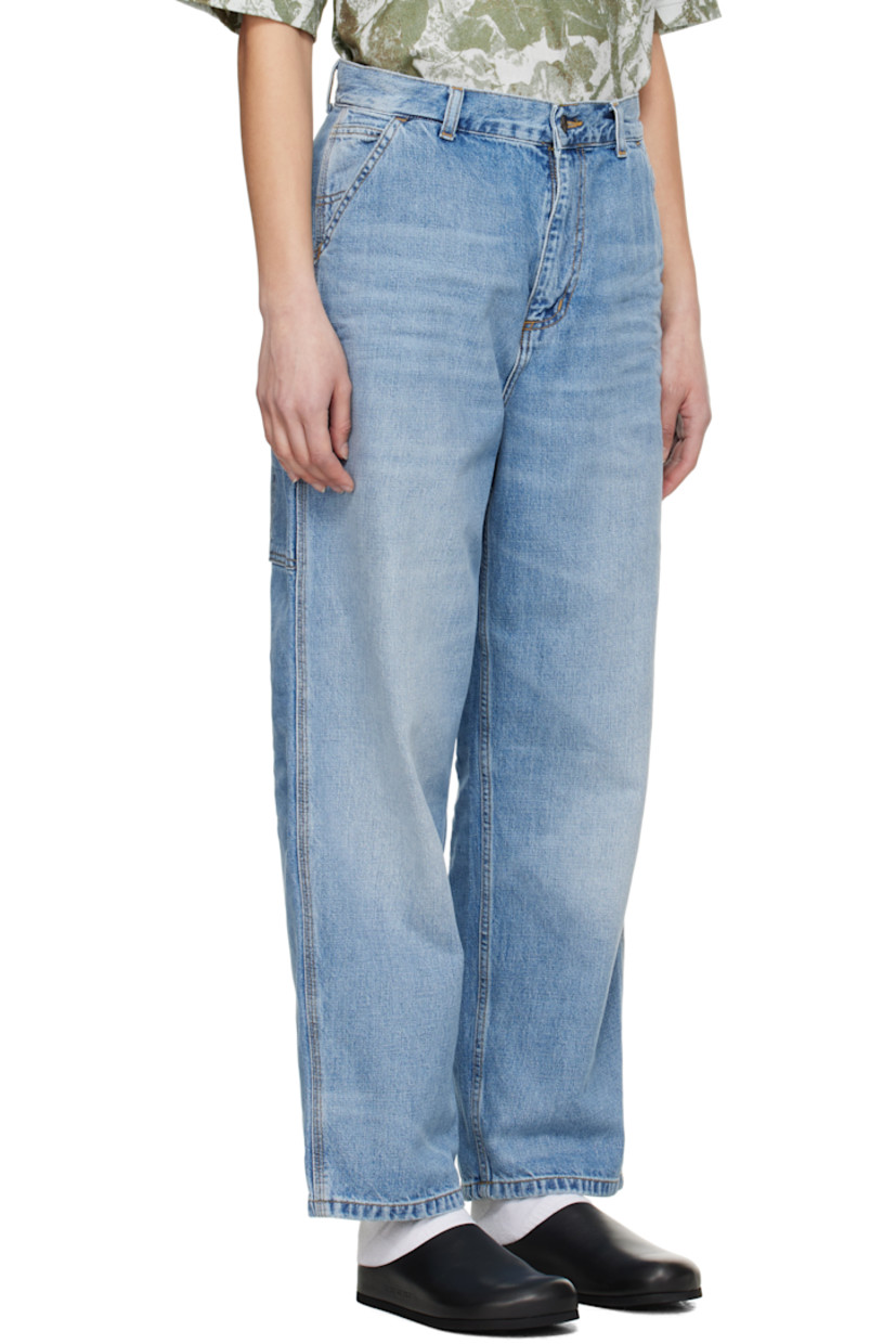 Loose-fit 12 oz non-stretch denim jeans. Fading, whiskering, and subtle distressing throughout. 

· Belt loops
· Mid-rise
· Five-pocket styling
· Zip fly
· Patch pockets at outseam
· Hammer loop and patch pocket at outseam
· Logo patch at back pocket
· Logo-engraved gunmetal-tone hardware
· Contrast stitching in tan

Supplier color: Blue (burst washed)