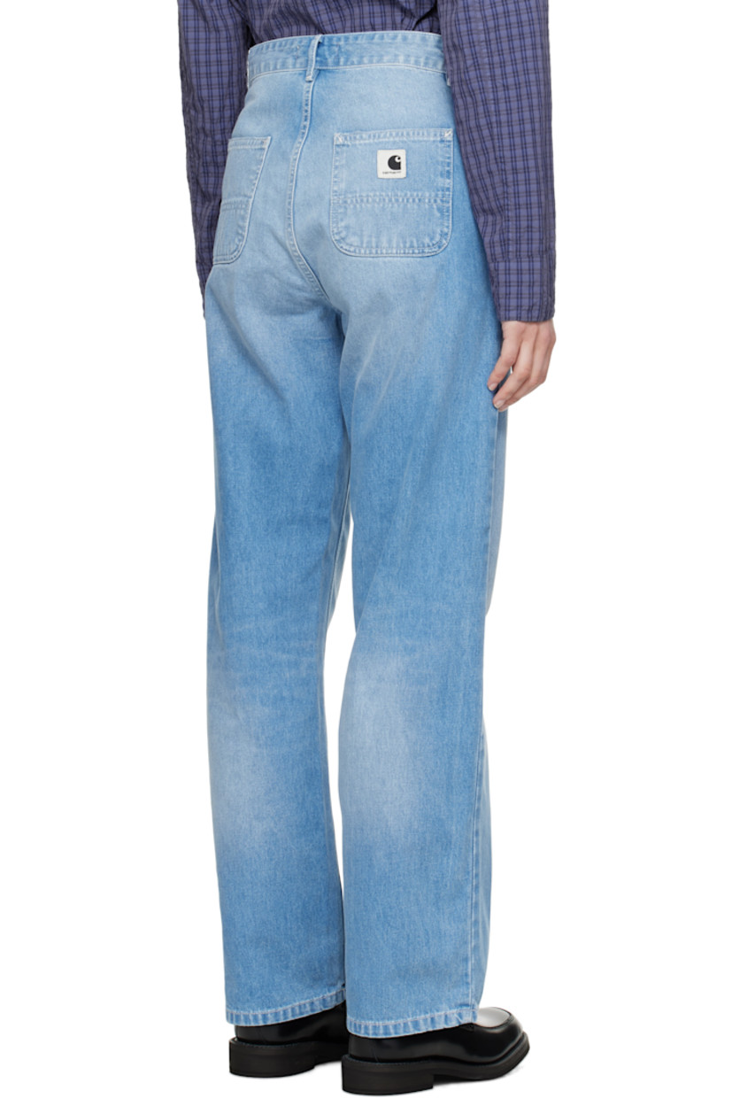 Loose-fit 11.25 oz non-stretch denim jeans. Fading and whiskering throughout.

· Mid-rise
· Belt loops
· Four-pocket styling
· Zip fly
· Logo patch at back pocket
· Logo-engraved silver-tone hardware
· Contrast stitching in white

Supplier color: Blue (light true washed)