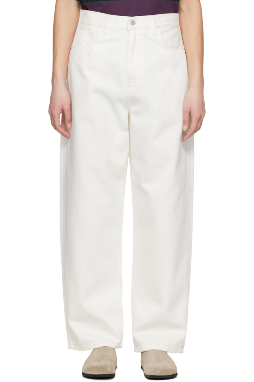 Loose-fit 12 oz non-stretch denim jeans. 

· Mid-rise
· Belt loops
· Four-pocket styling
· Zip fly
· Logo patch at back pocket
· Logo-engraved silver-tone hardware

Supplier color: White (rinsed)