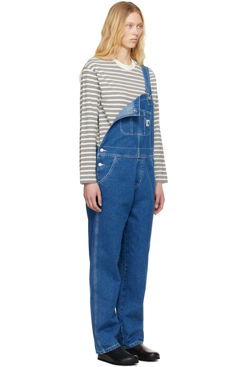 Stonewashed 11.25 oz non-stretch denim overalls. Fading throughout.

· Straight-leg 
· Square neck
· Patch pockets at chest
· Logo patch at chest and back pocket
· Four-pocket styling
· Mock fly
· Button fastening at sides
· Adjustable shoulder straps
· Logo-engraved silver-tone hardware
· Contrast stitching in white

Supplier color: Blue (stone washed)