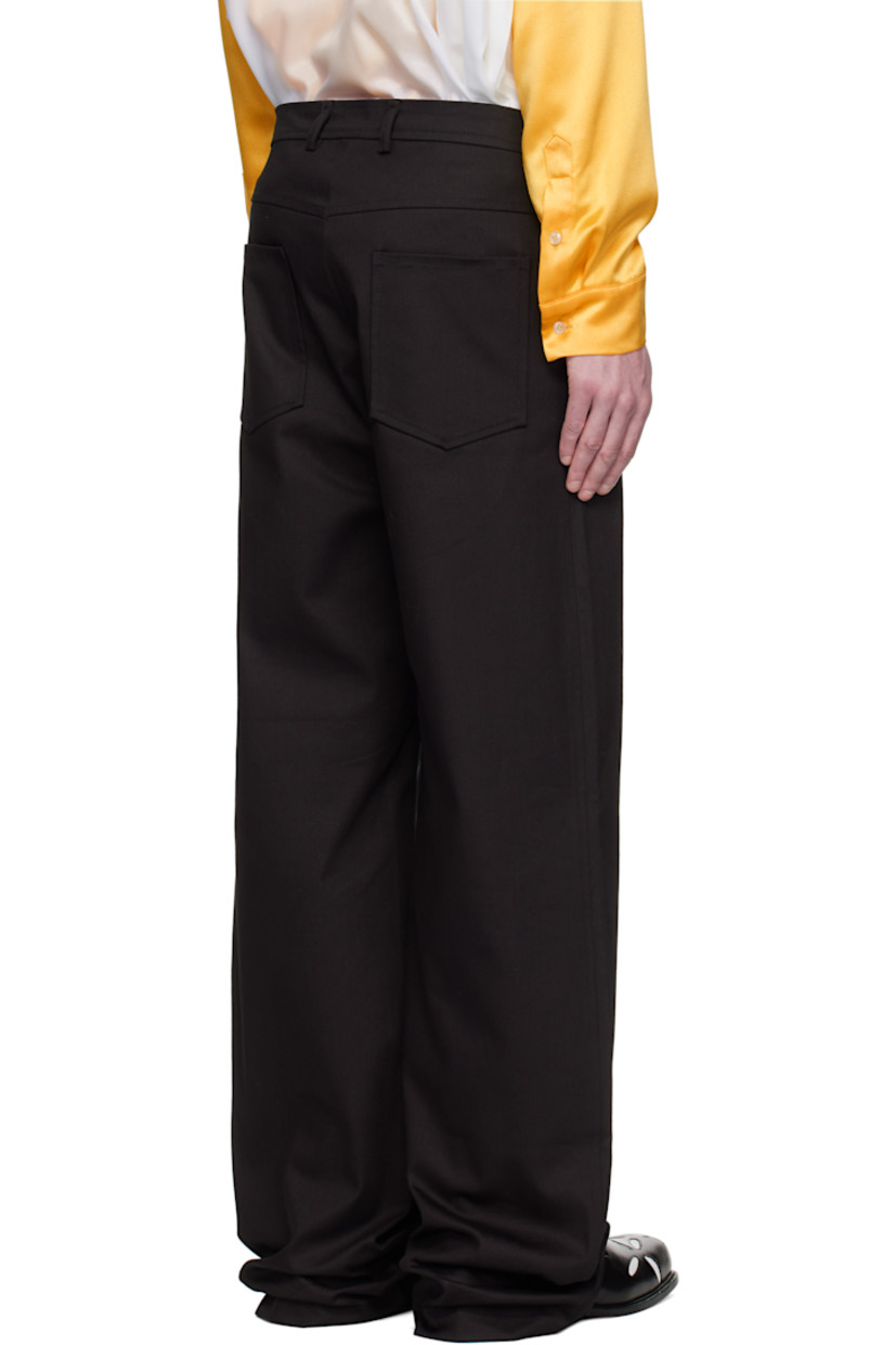 Stretch cotton denim trousers.

· Wide-leg
· Belt loops
· Four-pocket styling
· Exposed zip fly

Supplier color: Black