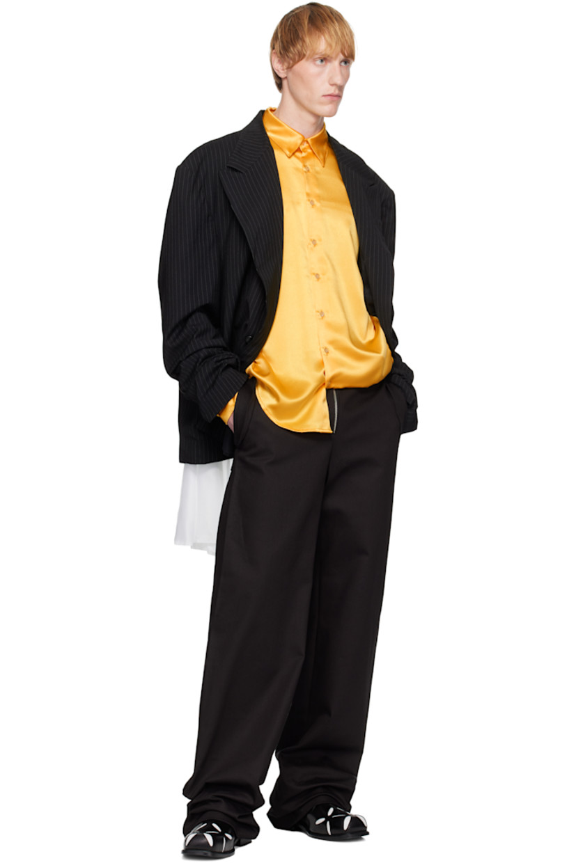 Stretch cotton denim trousers.

· Wide-leg
· Belt loops
· Four-pocket styling
· Exposed zip fly

Supplier color: Black