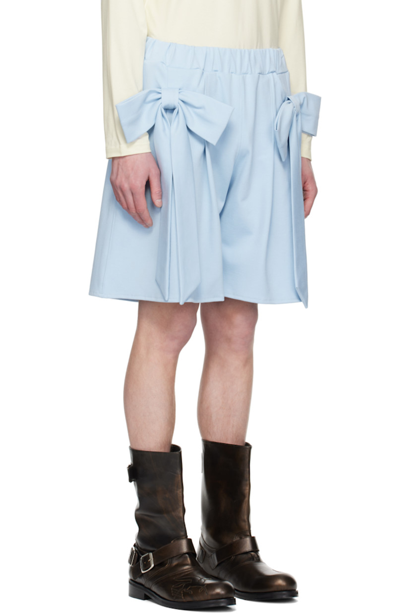 Stretch viscose-blend interlock jersey shorts.

· Gathering at elasticized waistband
· Two-pocket styling
· Pleats and bow appliqués at front

Supplier color: Blue