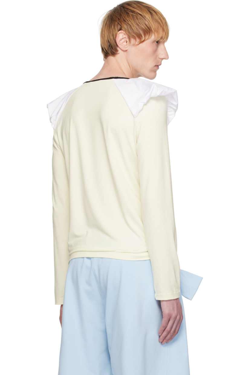 Stretch viscose jersey top.

· Crewneck
· Structured cotton poplin panel at shoulders 
· Raglan sleeves

Supplier color: Ecru