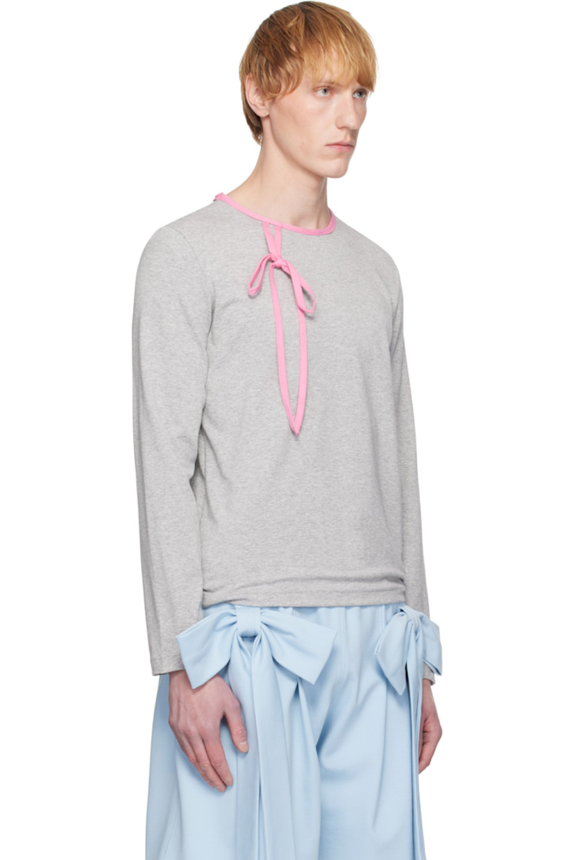 Stretch viscose jersey top.

· Crewneck
· Self-tie bow accent at collar

Supplier color: Grey