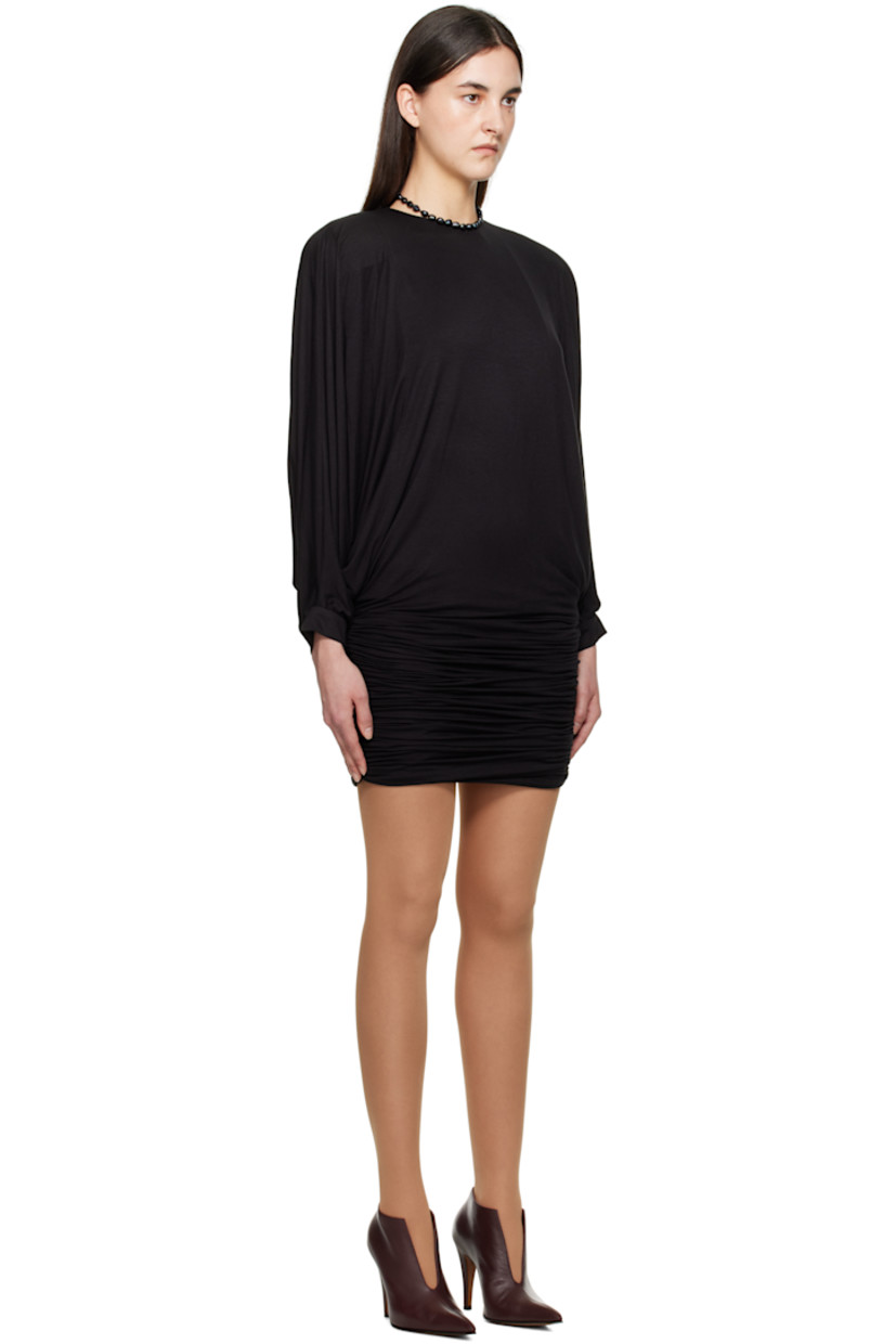 Stretch viscose jersey minidress.

· Round neck
· Drop waist
· Ruched side seams
· Padded shoulders
· Dolman sleeves
· Press-stud closure at back

Supplier color: Black