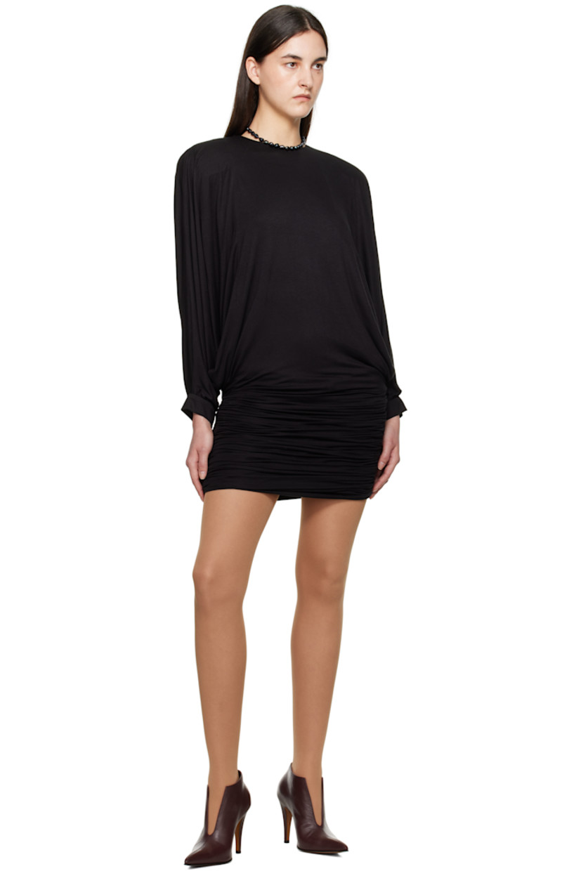Stretch viscose jersey minidress.

· Round neck
· Drop waist
· Ruched side seams
· Padded shoulders
· Dolman sleeves
· Press-stud closure at back

Supplier color: Black