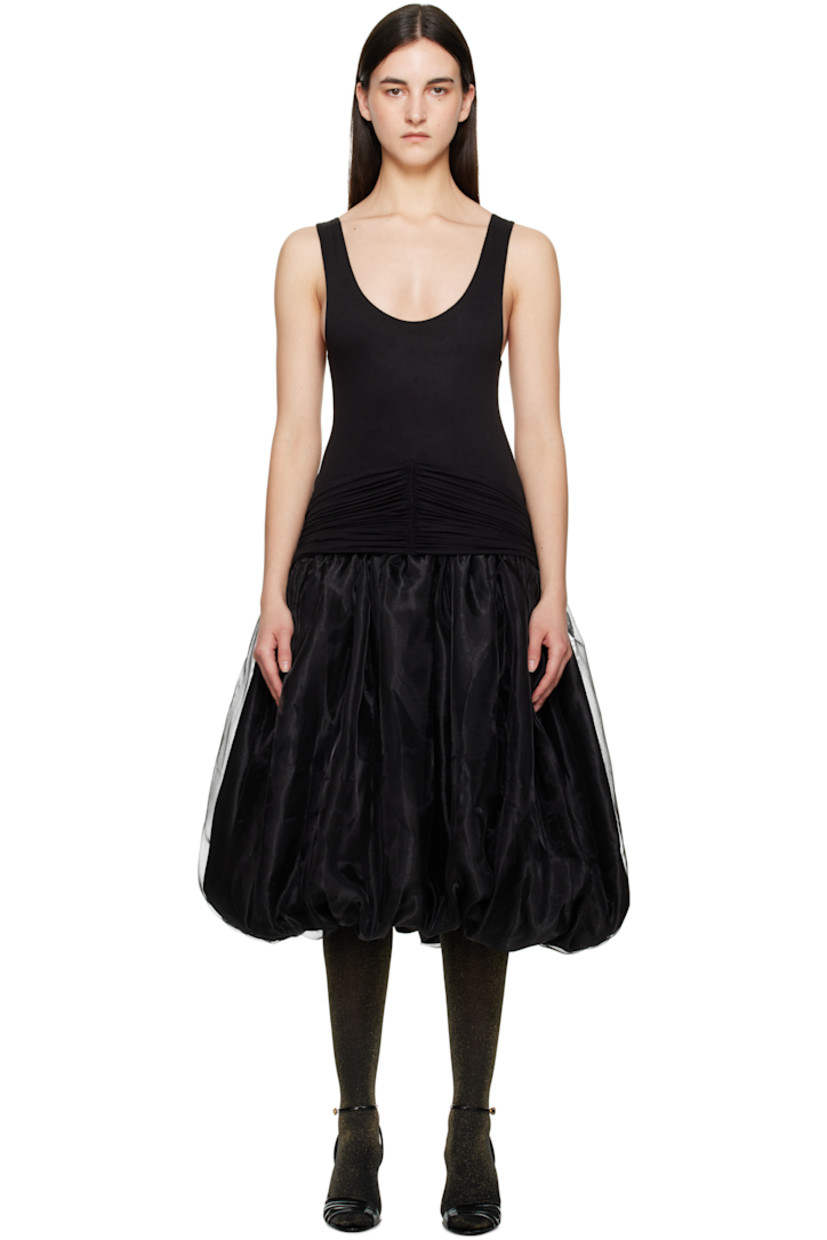 Stretch viscose jersey and nylon organza midi dress.

· Scoop neck
· Ruched overlay at drop waist
· Bubble hem
· Full stretch jersey and plain-woven lining

Supplier color: Black