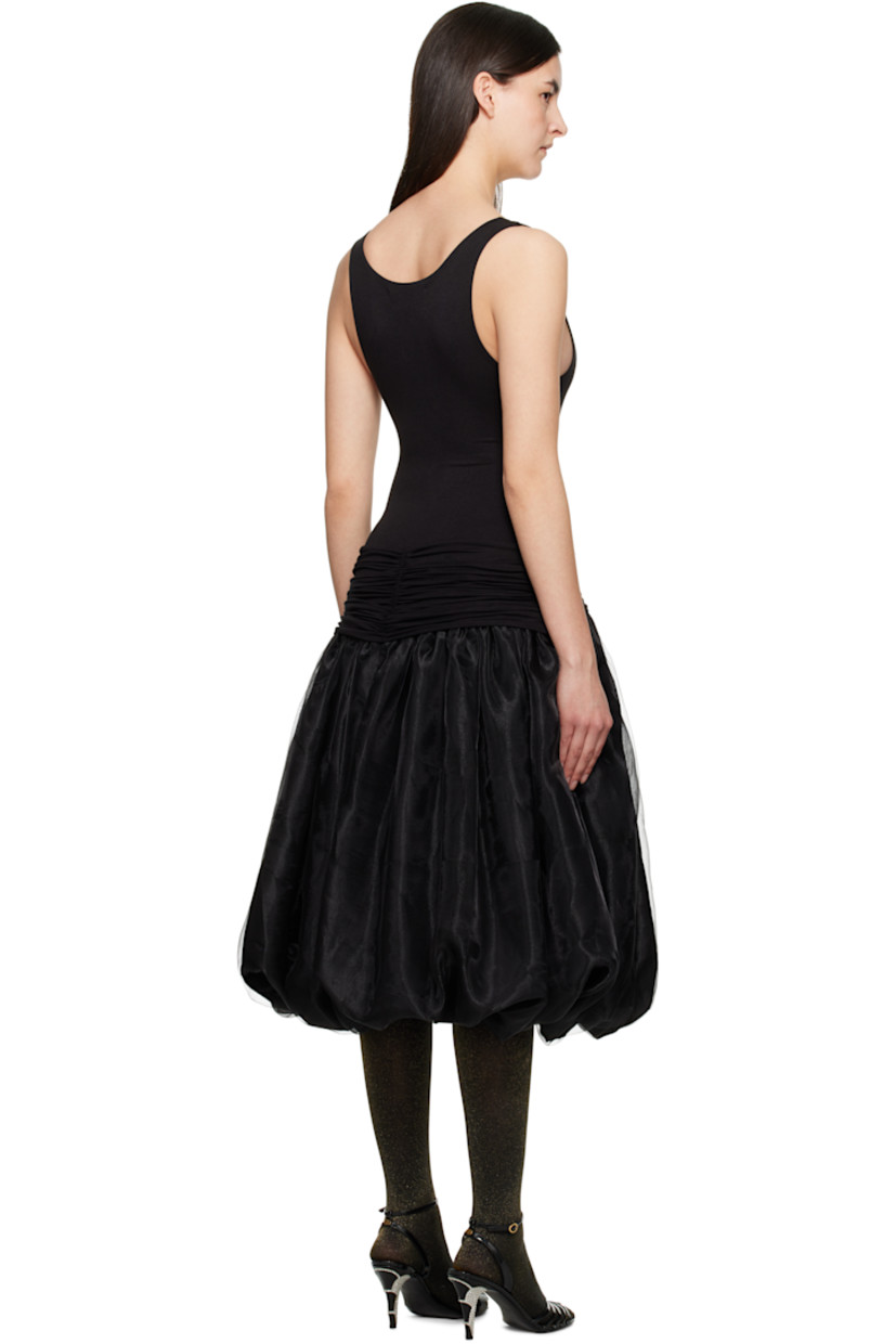 Stretch viscose jersey and nylon organza midi dress.

· Scoop neck
· Ruched overlay at drop waist
· Bubble hem
· Full stretch jersey and plain-woven lining

Supplier color: Black