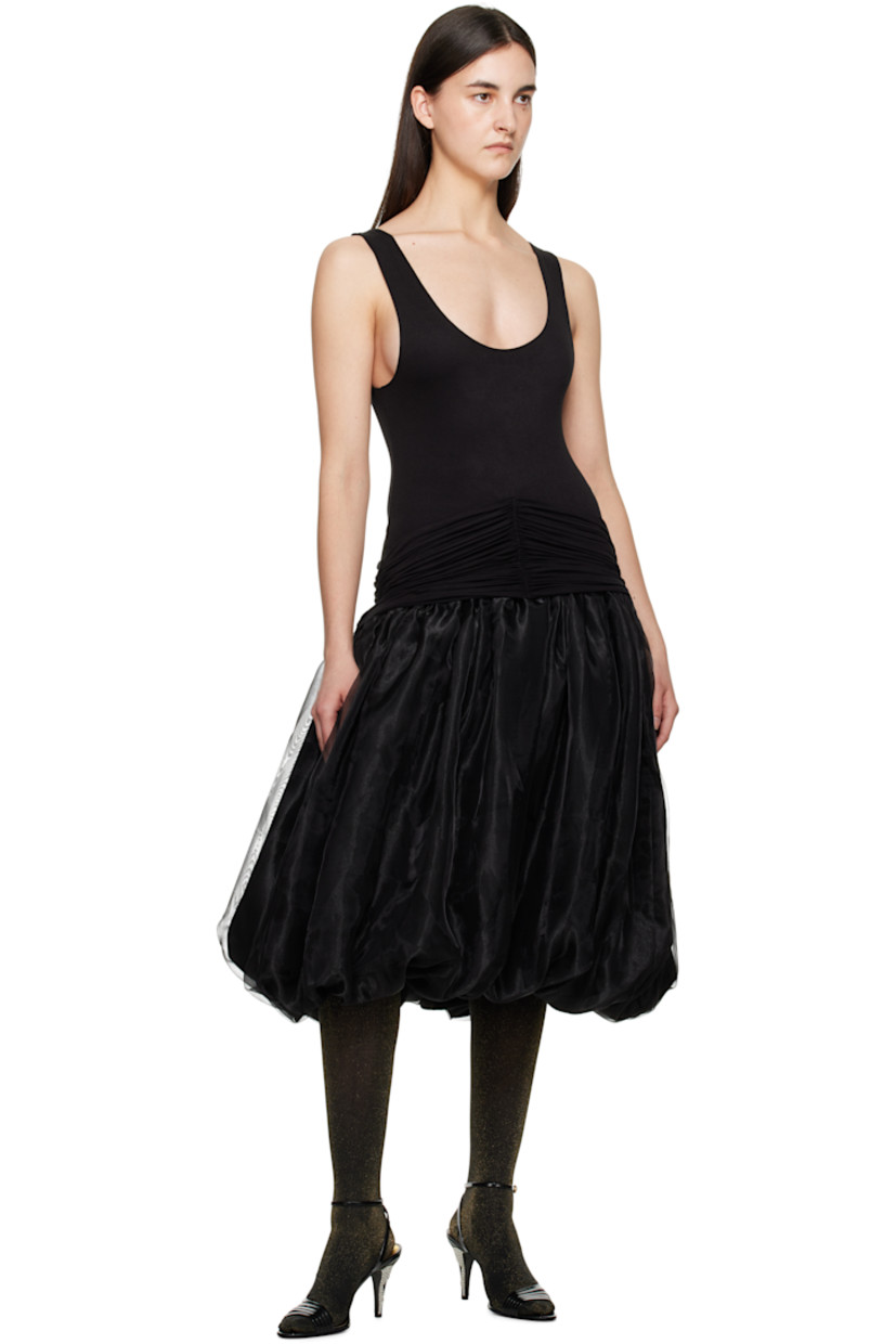Stretch viscose jersey and nylon organza midi dress.

· Scoop neck
· Ruched overlay at drop waist
· Bubble hem
· Full stretch jersey and plain-woven lining

Supplier color: Black