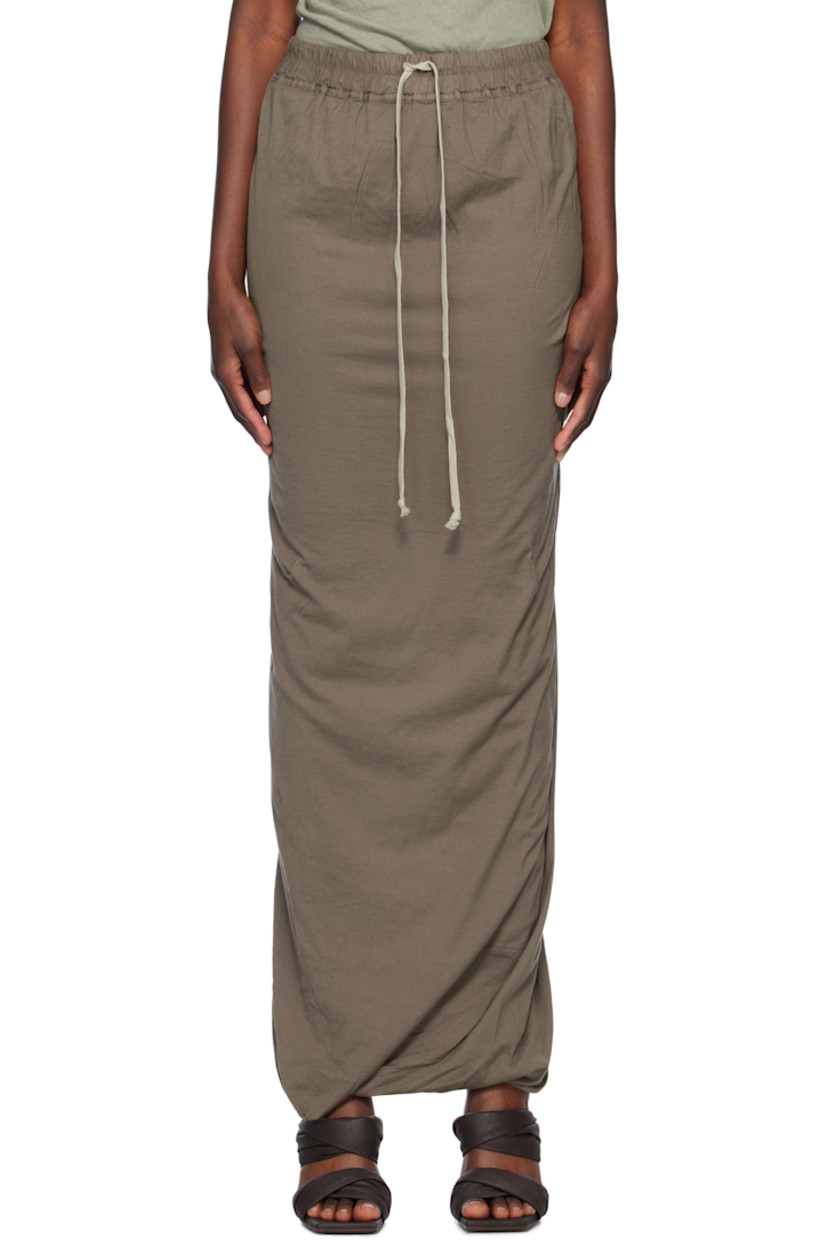 Lightweight GOTS-certified organic cotton jersey maxi skirt.

· Garment-washed
· Draped construction
· Drawstring at elasticized waistband
· Central vent at back hem
· Fully lined

Supplier color: Dust