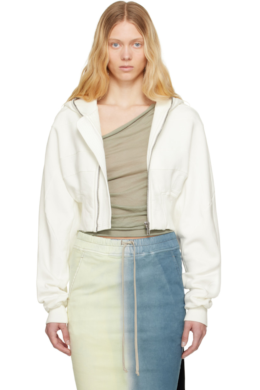 Heavyweight GOTS-certified organic cotton fleece hoodie.

· Garment-washed
· Paneled construction
· Zip closure extends to hood
· Rib-knit cropped hem and cuffs
· Dropped shoulders
· Logo-woven webbing strap at interior 

Supplier color: Milk