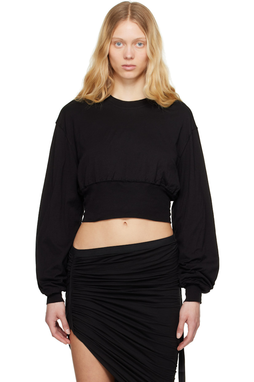 GOTS-certified organic cotton jersey sweatshirt.

· Rib-knit crewneck, hem, and cuffs
· Cropped hem
· Dropped shoulders
· Central seam at back
· Logo-woven webbing strap at interior 

Supplier color: Black