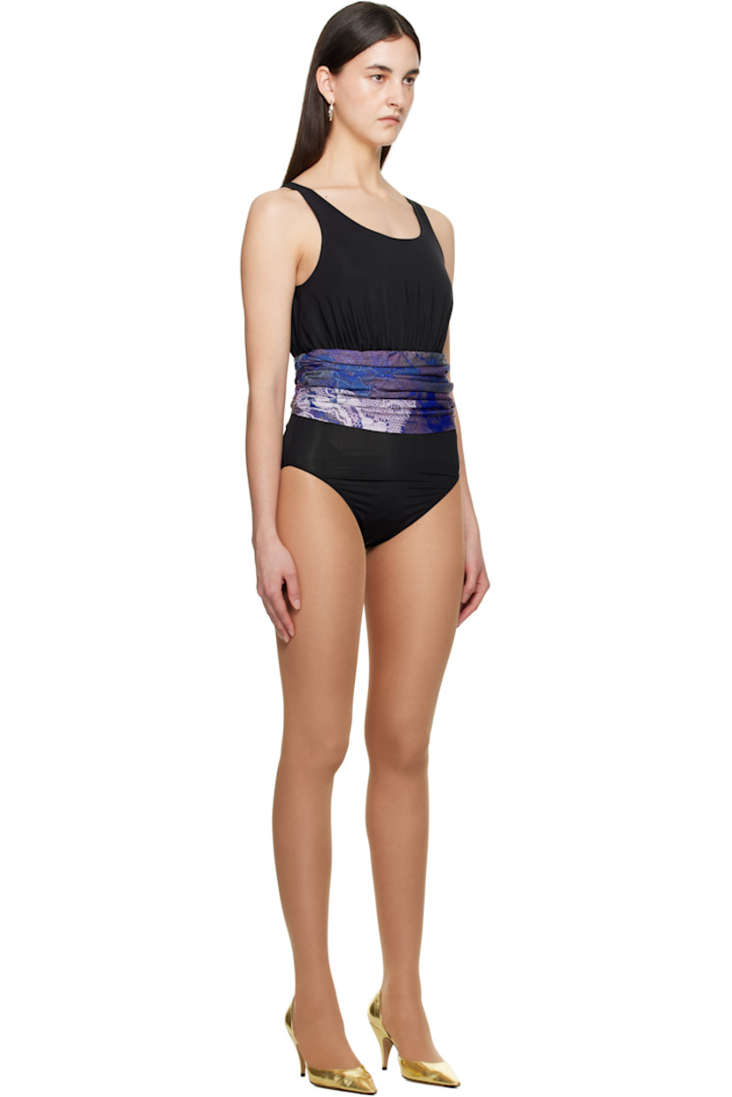 Stretch recycled polyester jersey one-piece swimsuit.

· Scoop neck
· Graphic-printed panel at waist
· Ruching at side seams

Supplier color: Black/Print 3