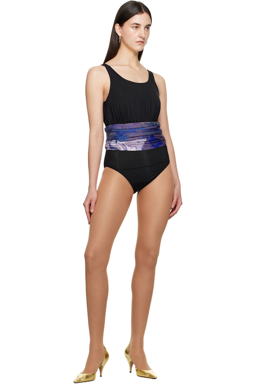 Stretch recycled polyester jersey one-piece swimsuit.

· Scoop neck
· Graphic-printed panel at waist
· Ruching at side seams

Supplier color: Black/Print 3