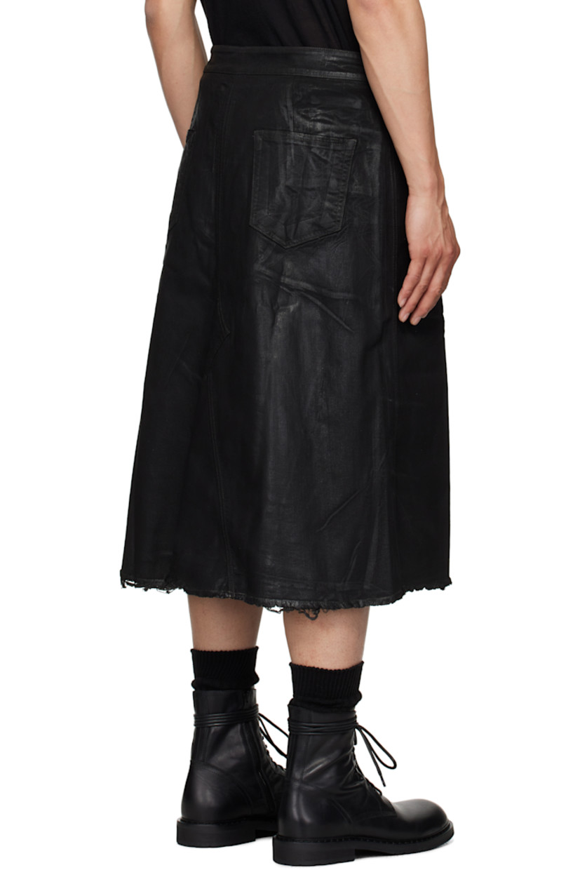 Overdyed and foil-coated 10 oz stretch denim midi skirt. Fading throughout.

· ZDHC-certified
· Six-pocket styling
· Zip fly
· Frayed edge and godet panels at hem
· Silver-tone hardware

Each item is unique. Please note finishings and colorations may vary.

Supplier color: Black