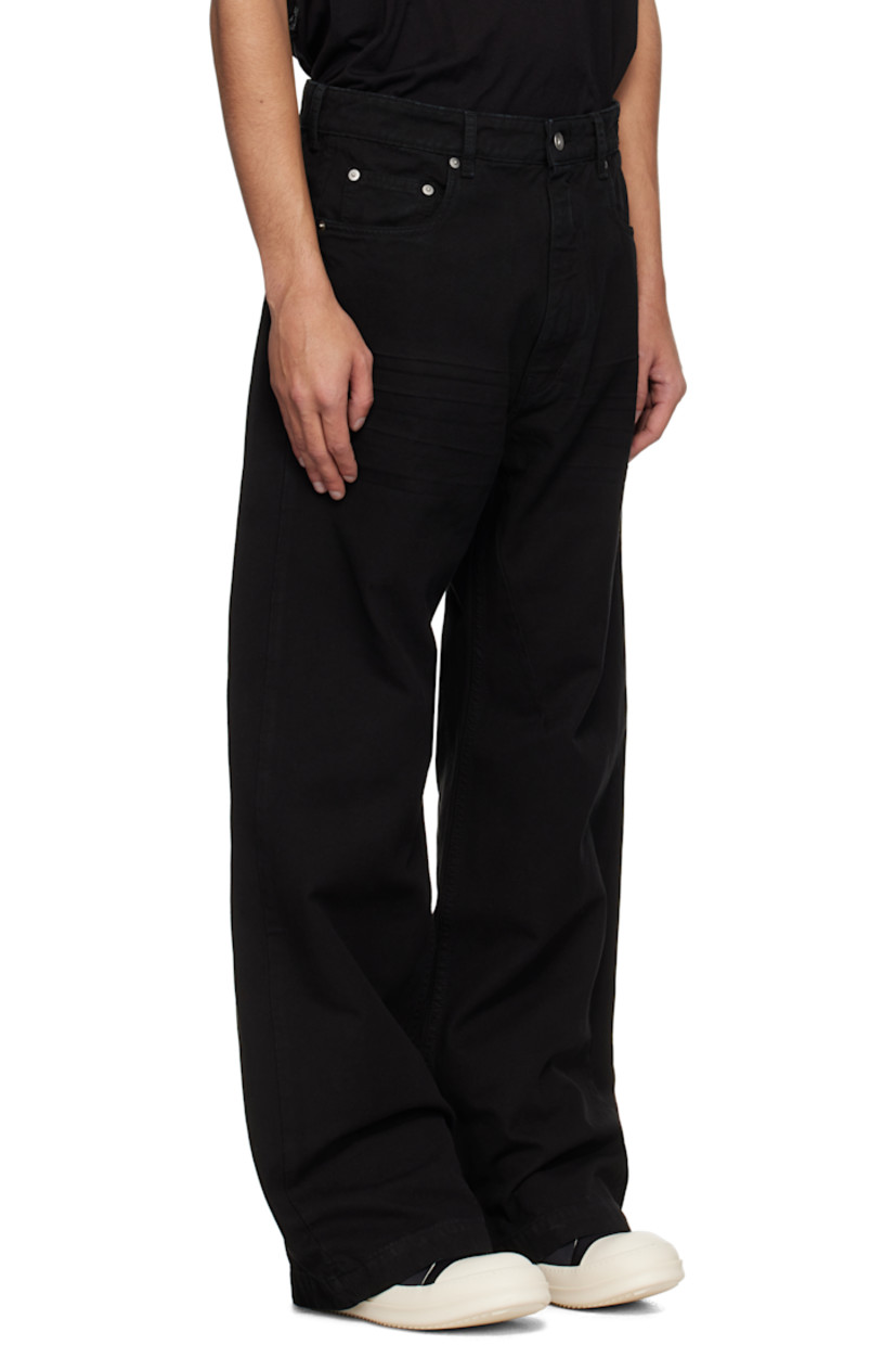 GOTS-certified organic cotton canvas jeans.

· Garment-dyed
· Wide-leg
· Mid-rise
· Belt loops
· Five-pocket styling
· Zip fly
· Whiskering at front
· Silver-tone hardware

Supplier color: Black