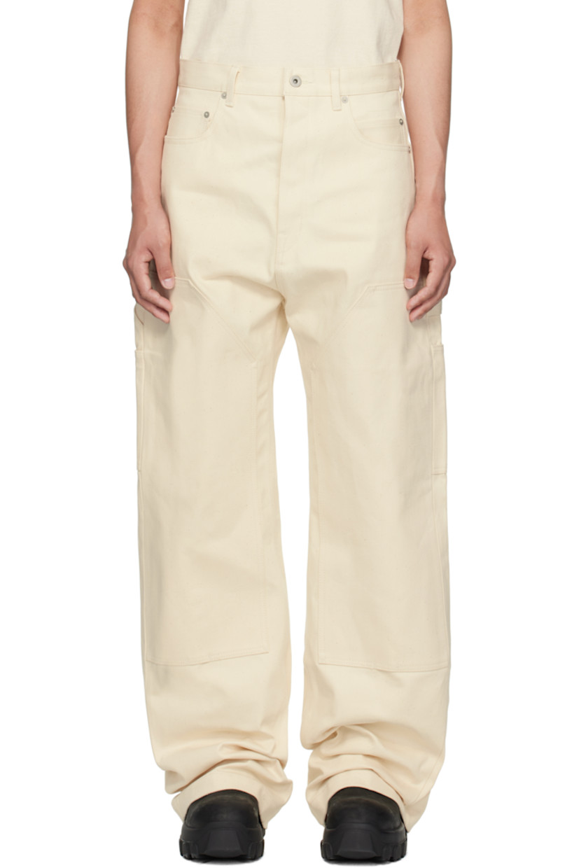Heavyweight 16 oz non-stretch denim jeans.

· Wide-leg
· Low-rise
· Belt loops
· Six-pocket styling
· Button fly
· Patch pockets at outseam
· Hammer loop and patch pocket at outseam
· Logo patch at back waistband

Supplier color: Natural