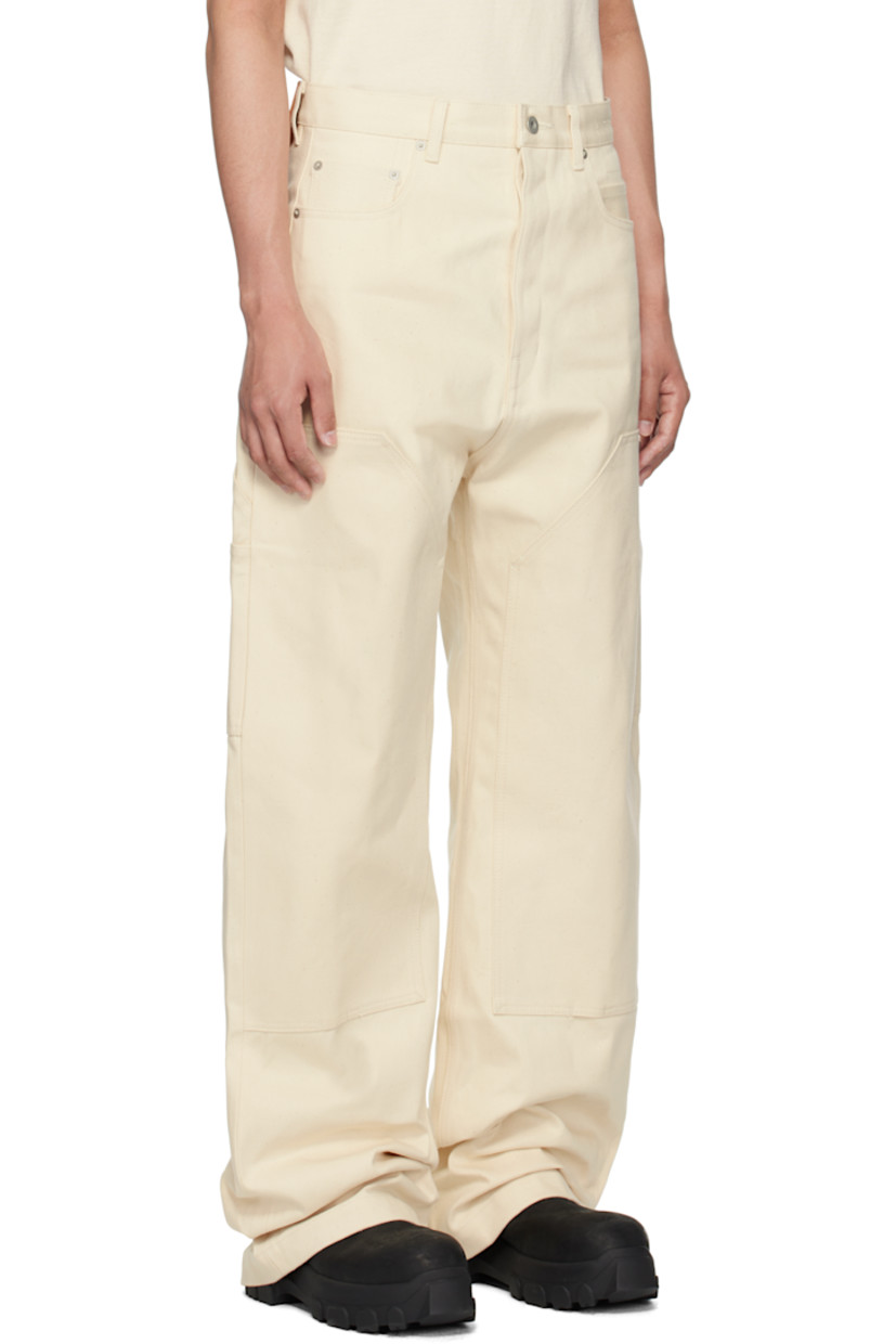 Heavyweight 16 oz non-stretch denim jeans.

· Wide-leg
· Low-rise
· Belt loops
· Six-pocket styling
· Button fly
· Patch pockets at outseam
· Hammer loop and patch pocket at outseam
· Logo patch at back waistband

Supplier color: Natural
