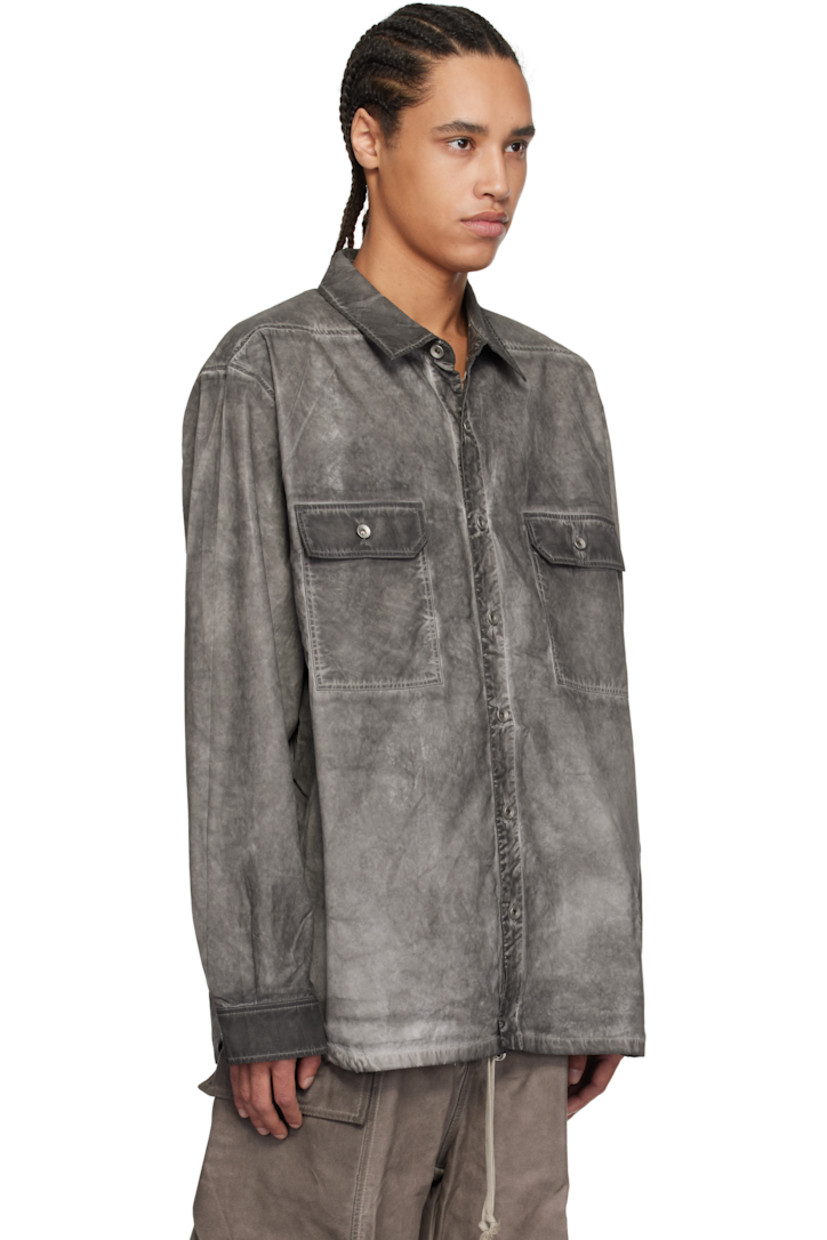 Foil-coated GOTS-certified organic cotton poplin shirt. Fading and creases throughout.

· Garment-dyed
· Oversized
· Spread collar
· Button closure
· Flap pockets
· Saddle shoulders
· Adjustable button fastening at cuffs
· Integrated logo-woven strap at interior
· Silver-tone hardware

Each item is unique. Please note finishings may vary.

Supplier color: Darkdust
