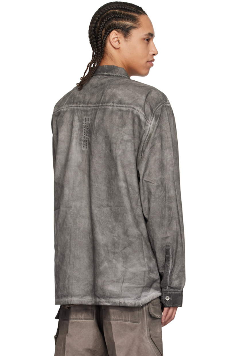 Foil-coated GOTS-certified organic cotton poplin shirt. Fading and creases throughout.

· Garment-dyed
· Oversized
· Spread collar
· Button closure
· Flap pockets
· Saddle shoulders
· Adjustable button fastening at cuffs
· Integrated logo-woven strap at interior
· Silver-tone hardware

Each item is unique. Please note finishings may vary.

Supplier color: Darkdust