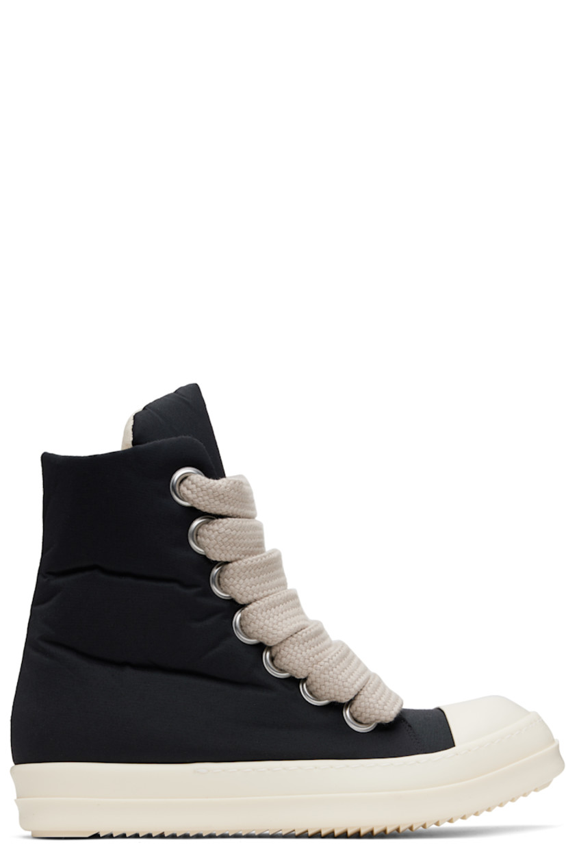 High-top padded nylon- and cotton-blend faille sneakers in black.

· GOTS-certified organic cotton
· Faux-leather cap toe
· Lace-up closure
· Twill lining
· Treaded rubber sole

Supplier color: Black/Milk/Milk