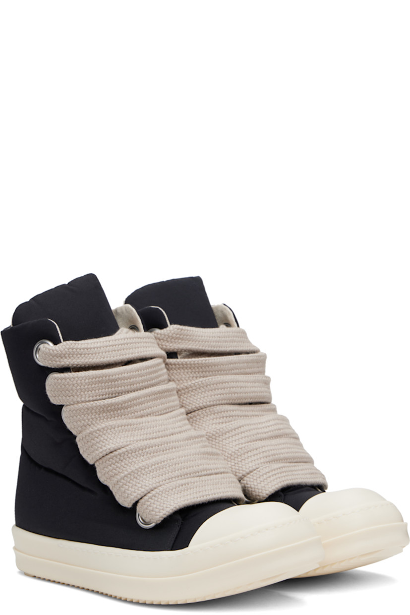 High-top padded nylon- and cotton-blend faille sneakers in black.

· GOTS-certified organic cotton
· Faux-leather cap toe
· Lace-up closure
· Twill lining
· Treaded rubber sole

Supplier color: Black/Milk/Milk