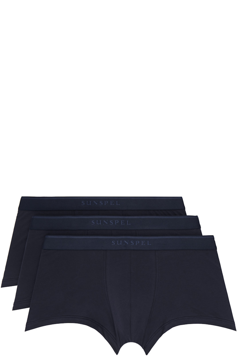 Pack of three stretch cotton jersey boxer briefs. Jacquard logo at elasticized waistband.

Supplier color: Navy