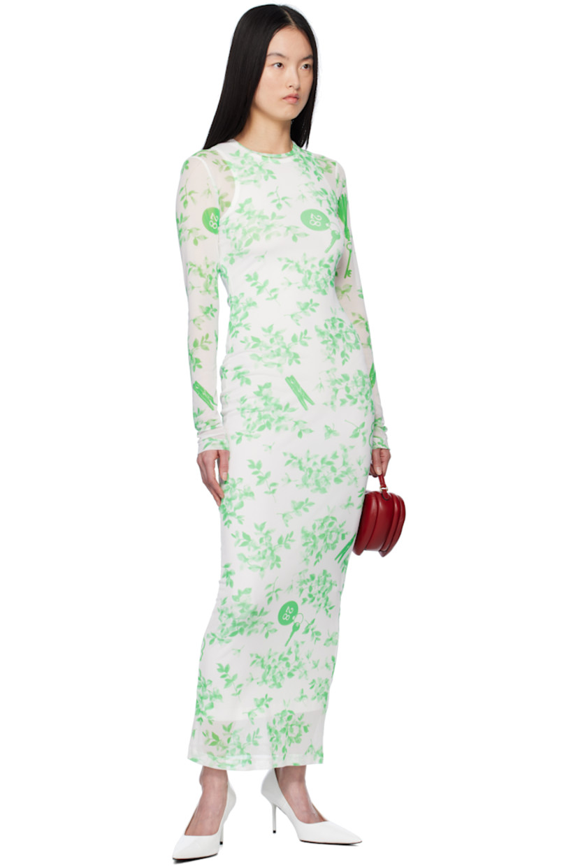 Semi-sheer stretch polyester mesh maxi dress. Floral pattern printed throughout. 

· Crewneck
· Partial jersey lining

Supplier color: Multi white