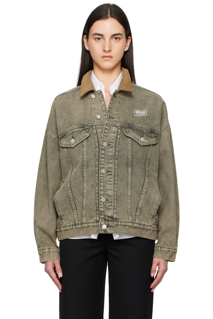 Non-stretch 12 oz denim jacket. Fading throughout.

· Corduroy spread collar
· Button closure
· Logo printed at chest
· Flap and welt pockets
· Dropped shoulders
· Single-button barrel cuffs
· Twin pleats at back yoke
· Adjustable button tabs at back hem
· Logo-engraved silver-tone hardware

Supplier color: Multi grey