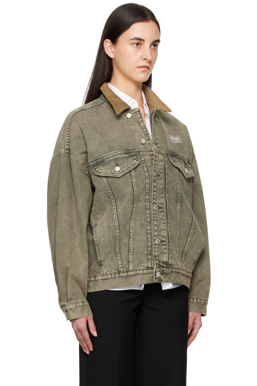 Non-stretch 12 oz denim jacket. Fading throughout.

· Corduroy spread collar
· Button closure
· Logo printed at chest
· Flap and welt pockets
· Dropped shoulders
· Single-button barrel cuffs
· Twin pleats at back yoke
· Adjustable button tabs at back hem
· Logo-engraved silver-tone hardware

Supplier color: Multi grey