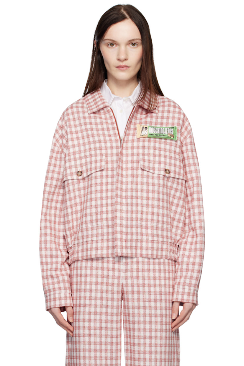 Viscose-blend tweed jacket.

· Spread collar
· Concealed zip closure
· Inflatable graphic appliqué at chest
· Flap pockets 
· Partially elasticized hem
· Dropped shoulders
· Full linen poplin lining

Supplier color: Multi rust