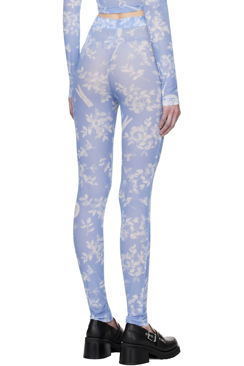 Semi-sheer stretch polyester mesh leggings.

· Graphic pattern throughout
· Elasticized waistband

Supplier color: Multi light blue