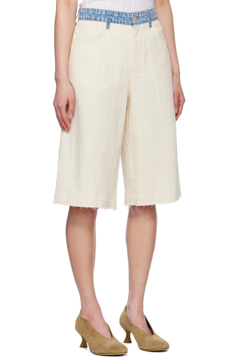 Crinkled stretch cotton- and hemp-blend twill shorts. 

· Belt loops at denim waistband
· Five-pocket styling
· Zip fly
· Frayed edge at cuffs
· Jacron logo patch at back waistband
· Logo-engraved silver-tone hardware

Supplier color: Multi beige